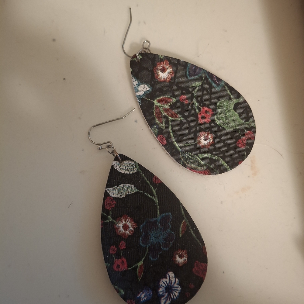 Floral Teardrop Black Statement Earrings